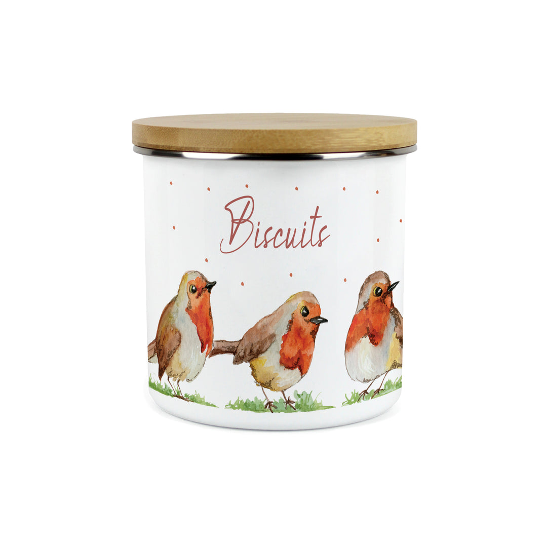 Purely Home English Robins Enamel Biscuit Canister