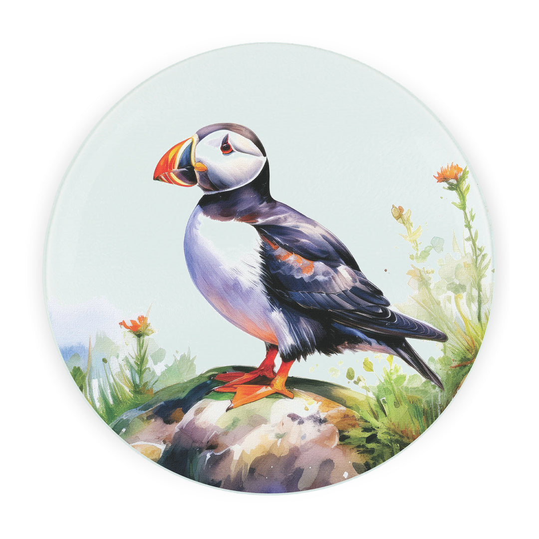 Purely Home Seaside Puffin Round Glass Worktop Protector