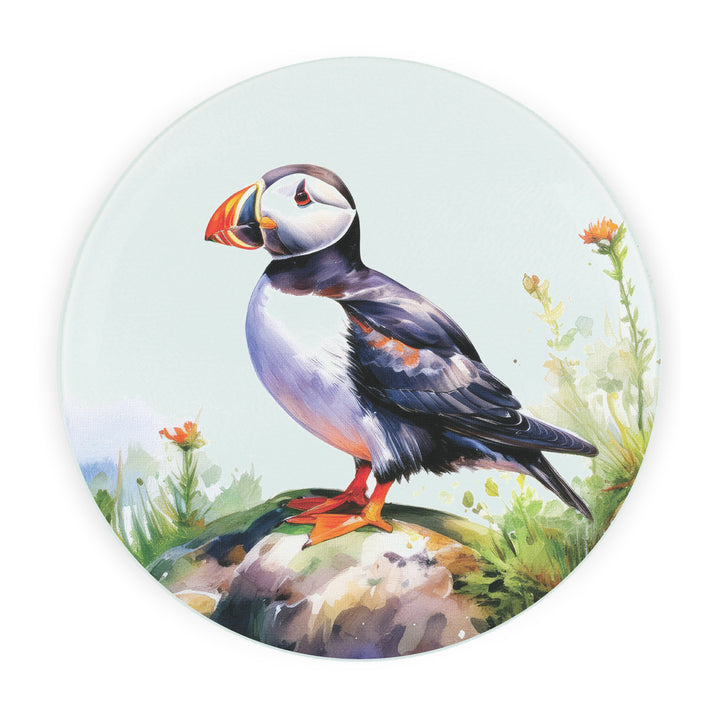 Purely Home Seaside Puffin Round Glass Worktop Protector