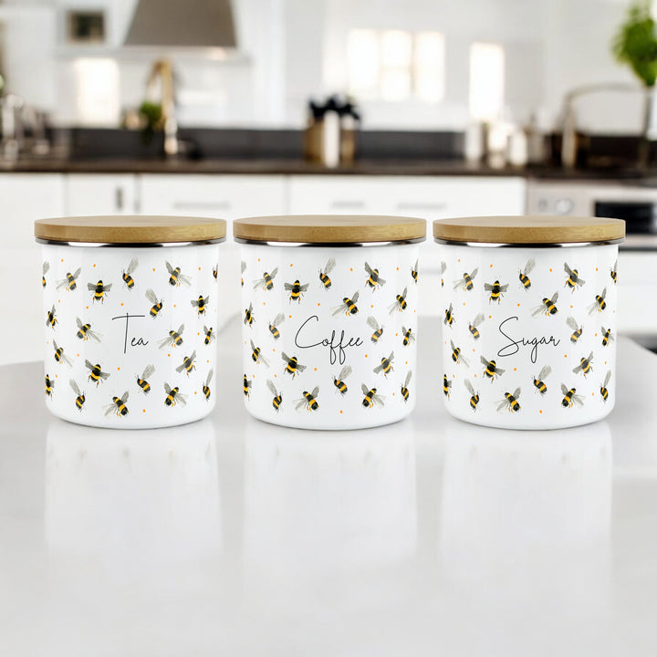 Purely Home Scattered Bees Enamel Tea, Coffee & Sugar Canister Sets