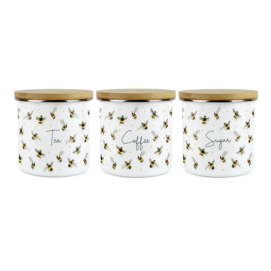 Purely Home Scattered Bees Enamel Tea, Coffee & Sugar Canister Sets