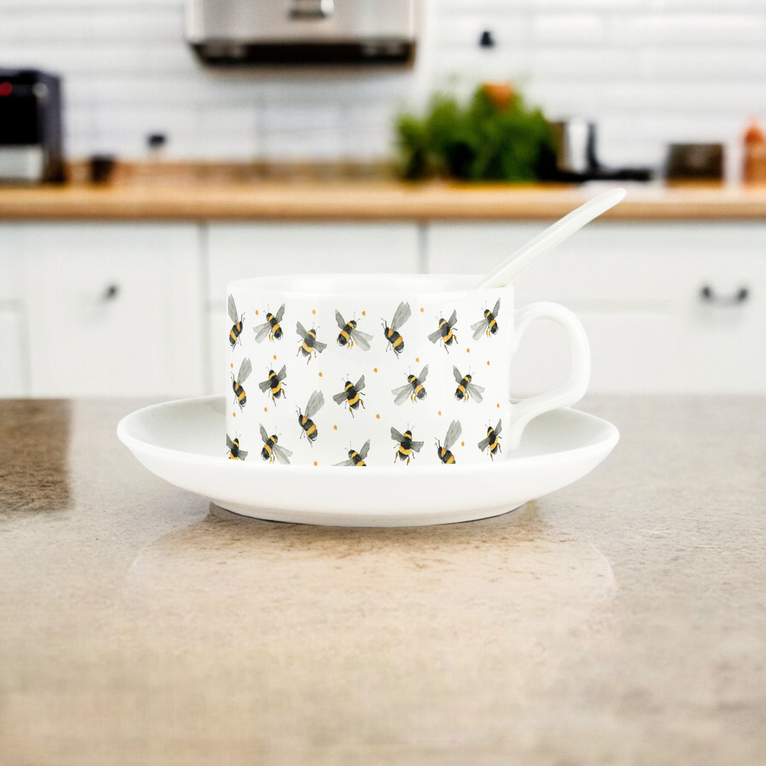 Purely Home Scattered Bees Porcelain Teacup & Saucer Set