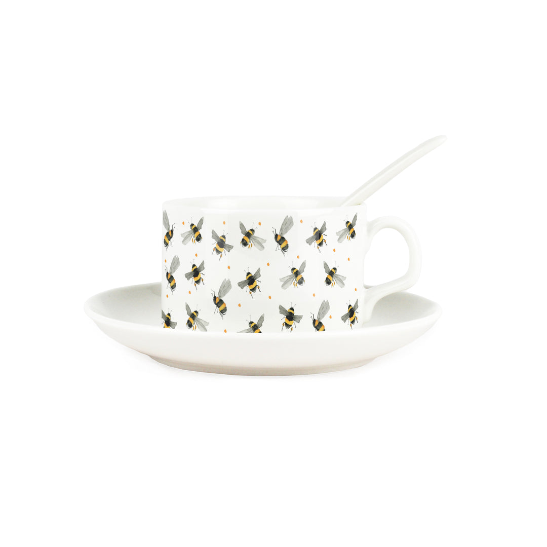 Purely Home Scattered Bees Porcelain Teacup & Saucer Set