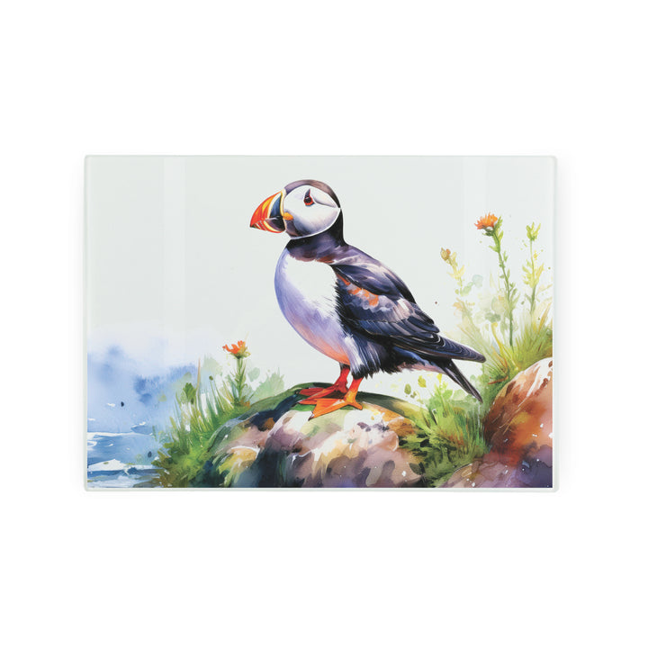 Purely Home Seaside Puffin Glass Worktop Protector