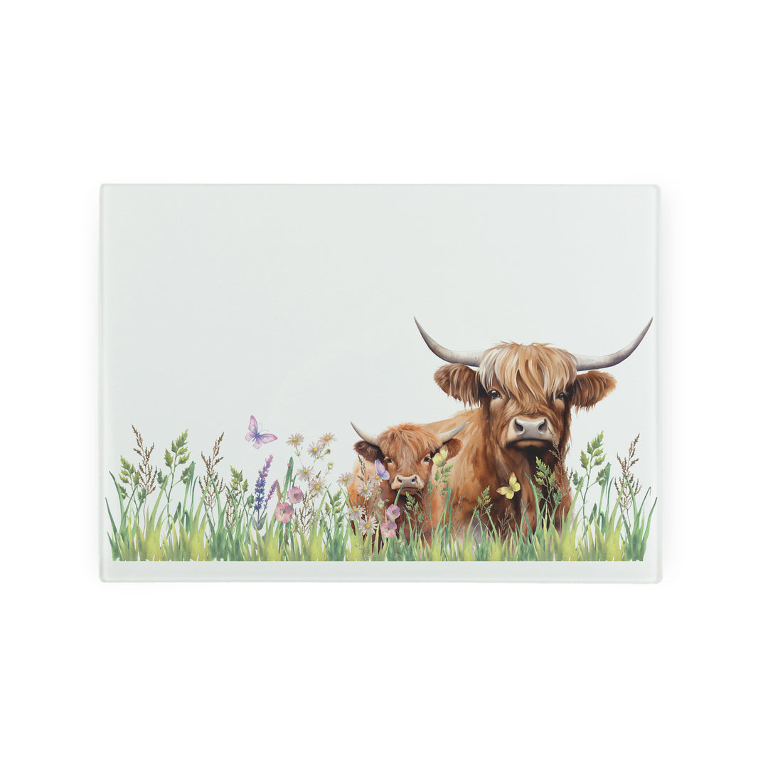 Purely Home Highland Cow & Calf Glass Worktop Protector