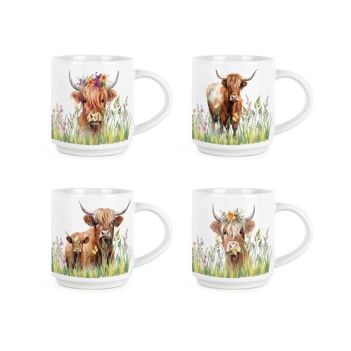 Purely Home Highland Cows Stacking Mugs Set