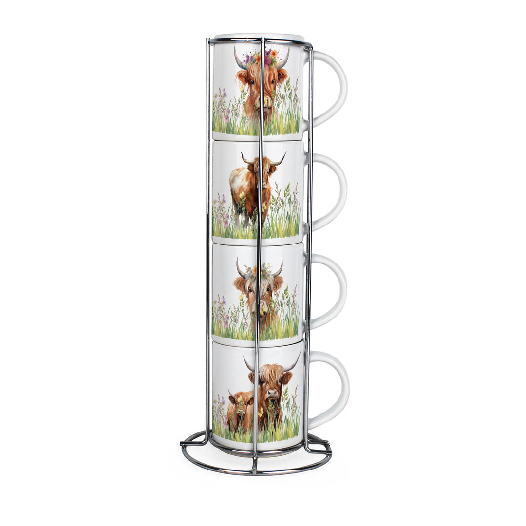 Purely Home Highland Cows Stacking Mugs Set