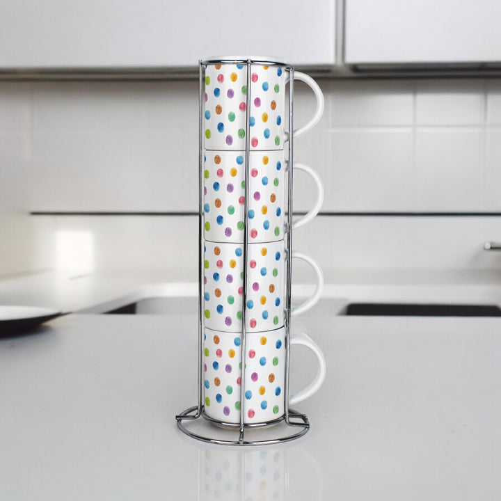 Purely Home Multicoloured Polka Dots Stacking Mugs Set