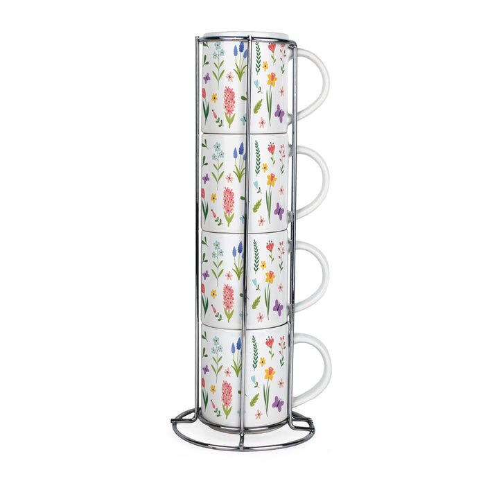 Purely Home Spring Flowers Stacking Mugs Set