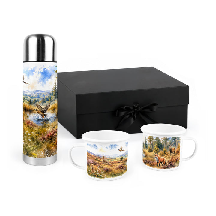 Purely Home Rural Wildlife Flask & Enamel Mug Gift Box Set