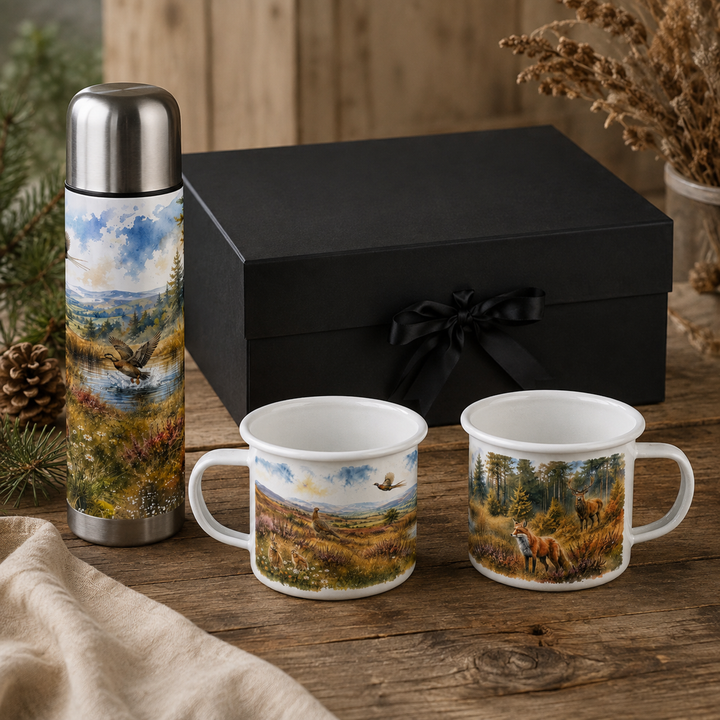 Purely Home Rural Wildlife Flask & Enamel Mug Gift Box Set
