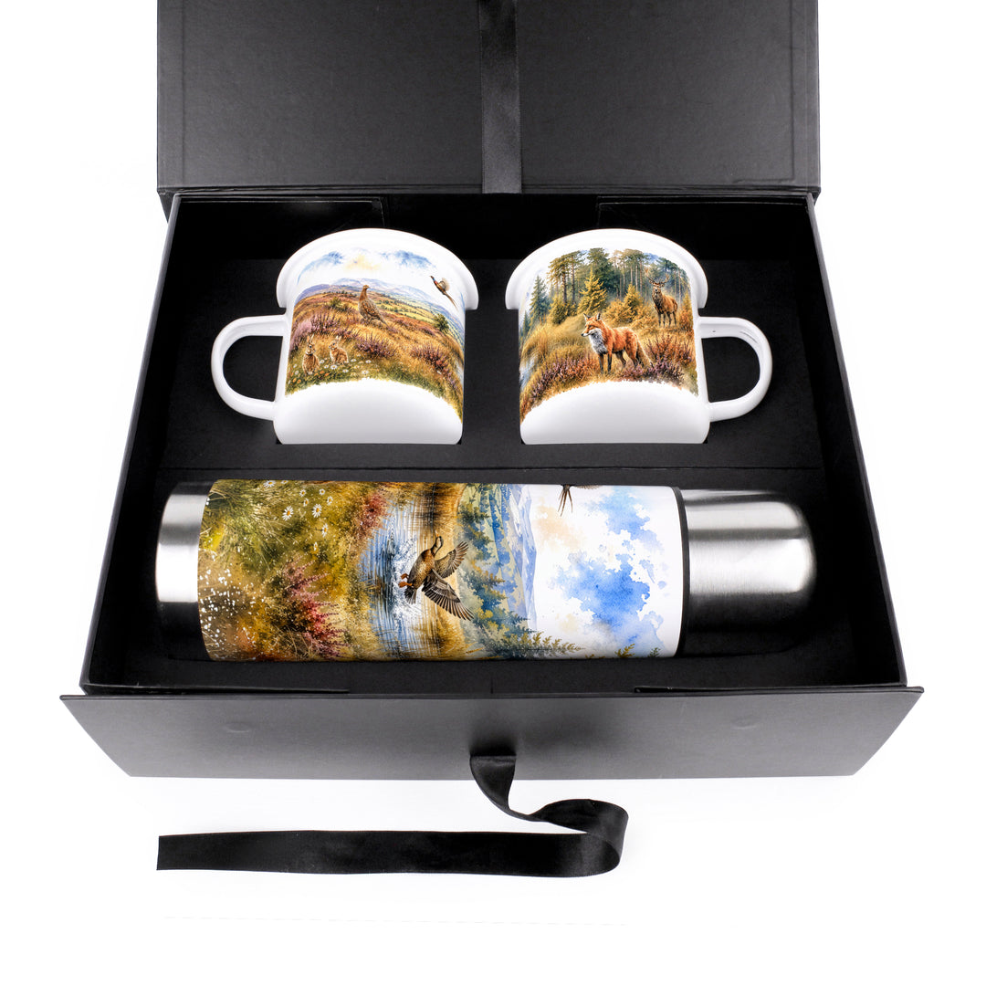 Purely Home Rural Wildlife Flask & Enamel Mug Gift Box Set