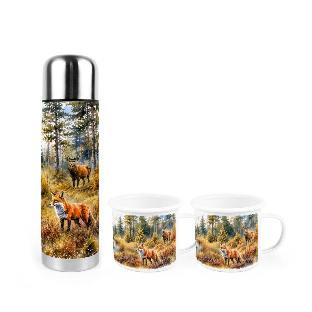Purely Home Rural Wildlife Flask & Enamel Mug Gift Box Set