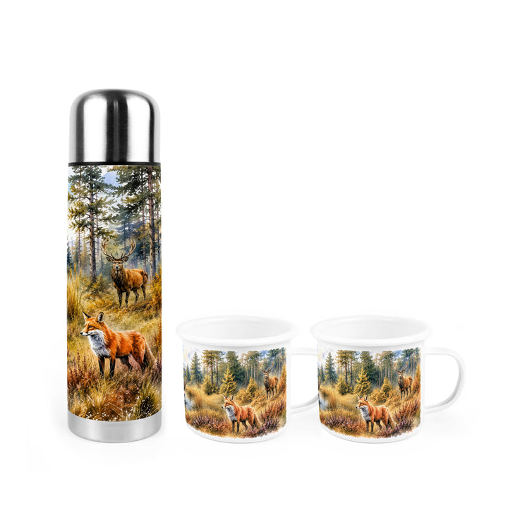 Purely Home Rural Wildlife Flask & Enamel Mug Gift Box Set
