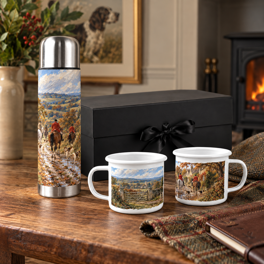Purely Home Countryside Trail Hunting Flask & Enamel Mug Gift Box Set