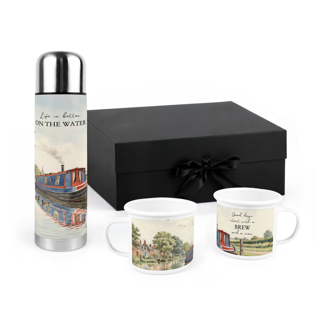 Purely Home Canal Boating Flask & Enamel Mug Gift Box Set