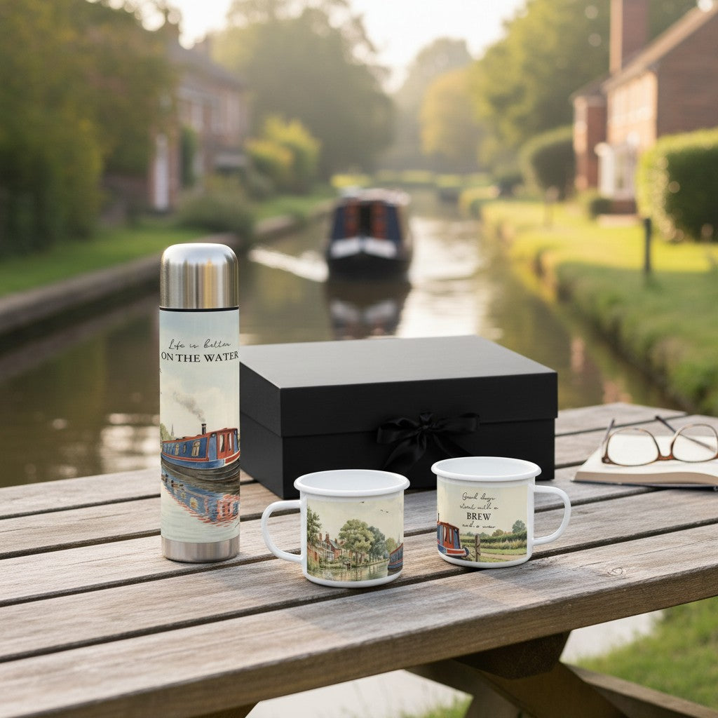 Purely Home Canal Boating Flask & Enamel Mug Gift Box Set