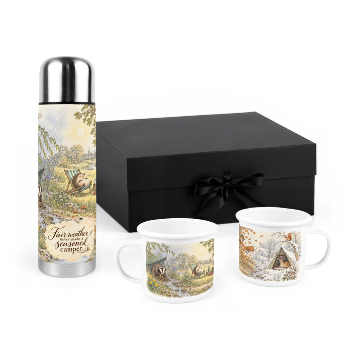 Purely Home Novelty Fair Weather Camping Flask & Enamel Mug Gift Box Set