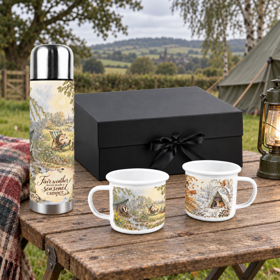Purely Home Novelty Fair Weather Camping Flask & Enamel Mug Gift Box Set