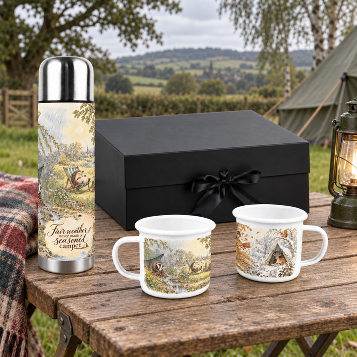 Purely Home Novelty Fair Weather Camping Flask & Enamel Mug Gift Box Set