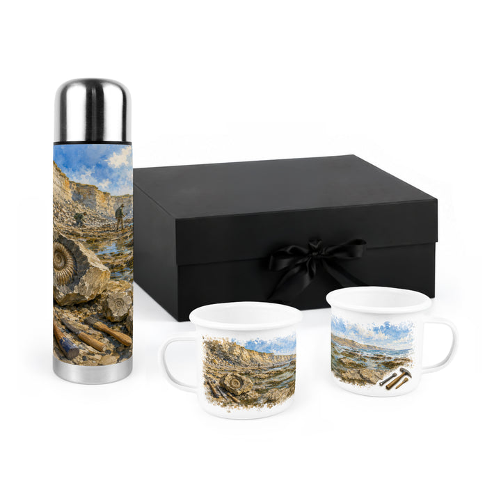 Purely Home Fossil Hunting Flask & Enamel Mug Gift Box Set