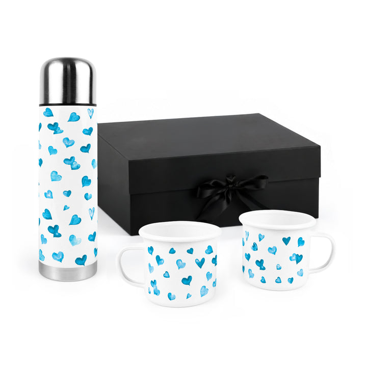 Purely Home Love Hearts Flask & Enamel Mug Gift Box Set