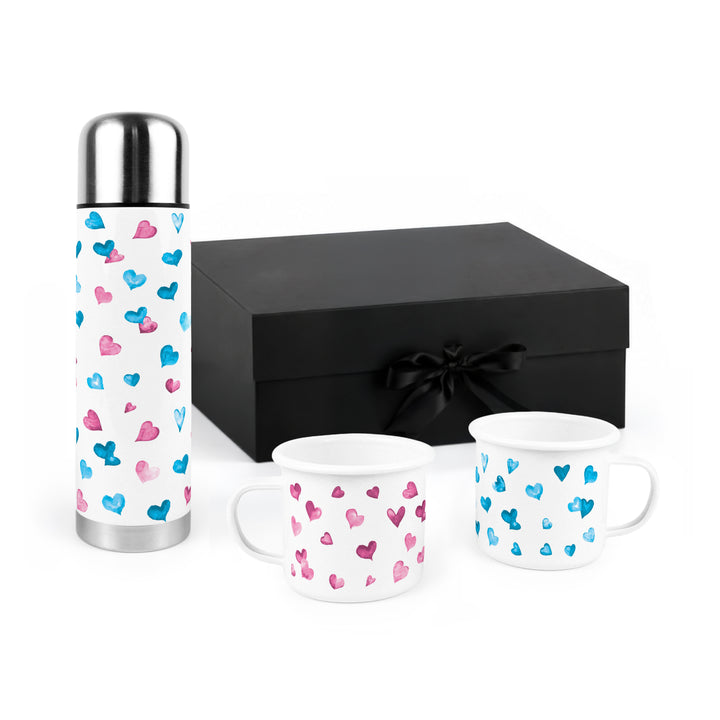 Purely Home Love Hearts Flask & Enamel Mug Gift Box Set