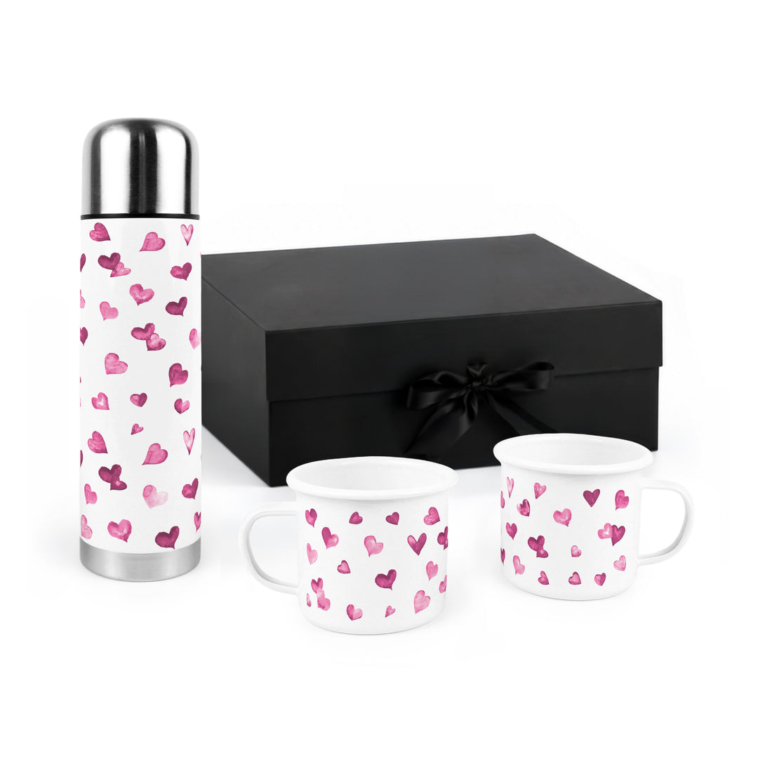 Purely Home Love Hearts Flask & Enamel Mug Gift Box Set
