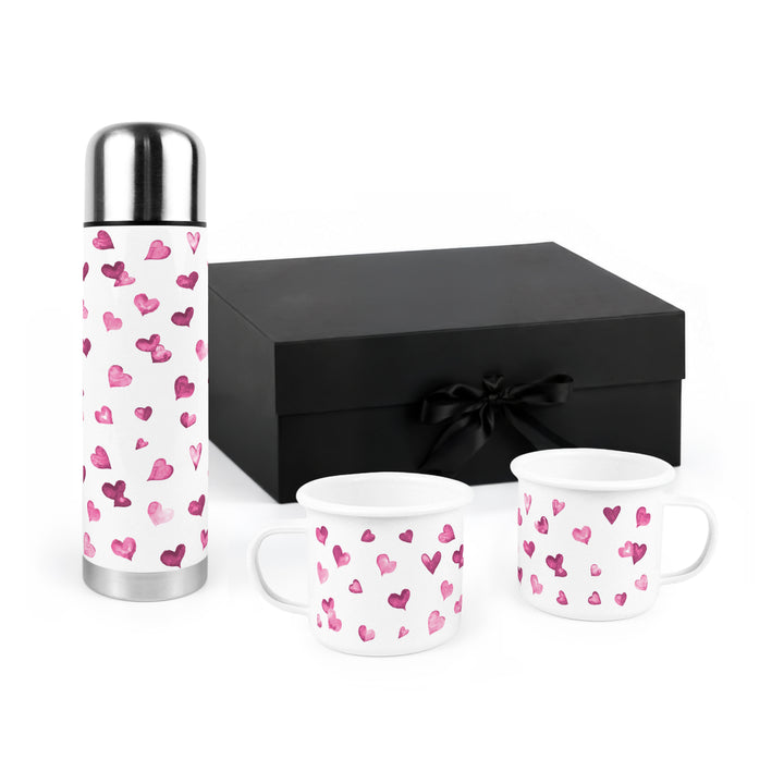 Purely Home Love Hearts Flask & Enamel Mug Gift Box Set
