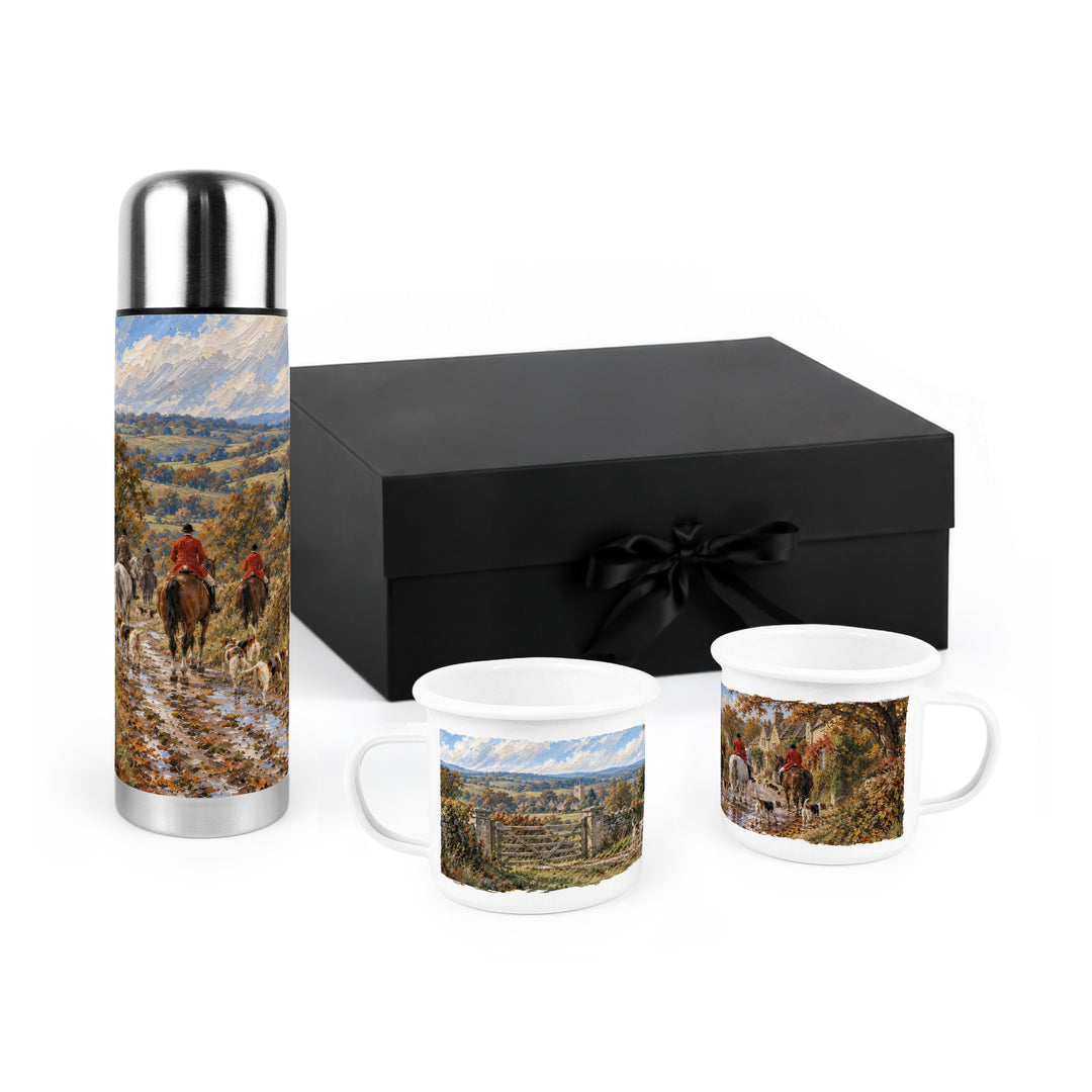 Purely Home Countryside Trail Hunting Flask & Enamel Mug Gift Box Set