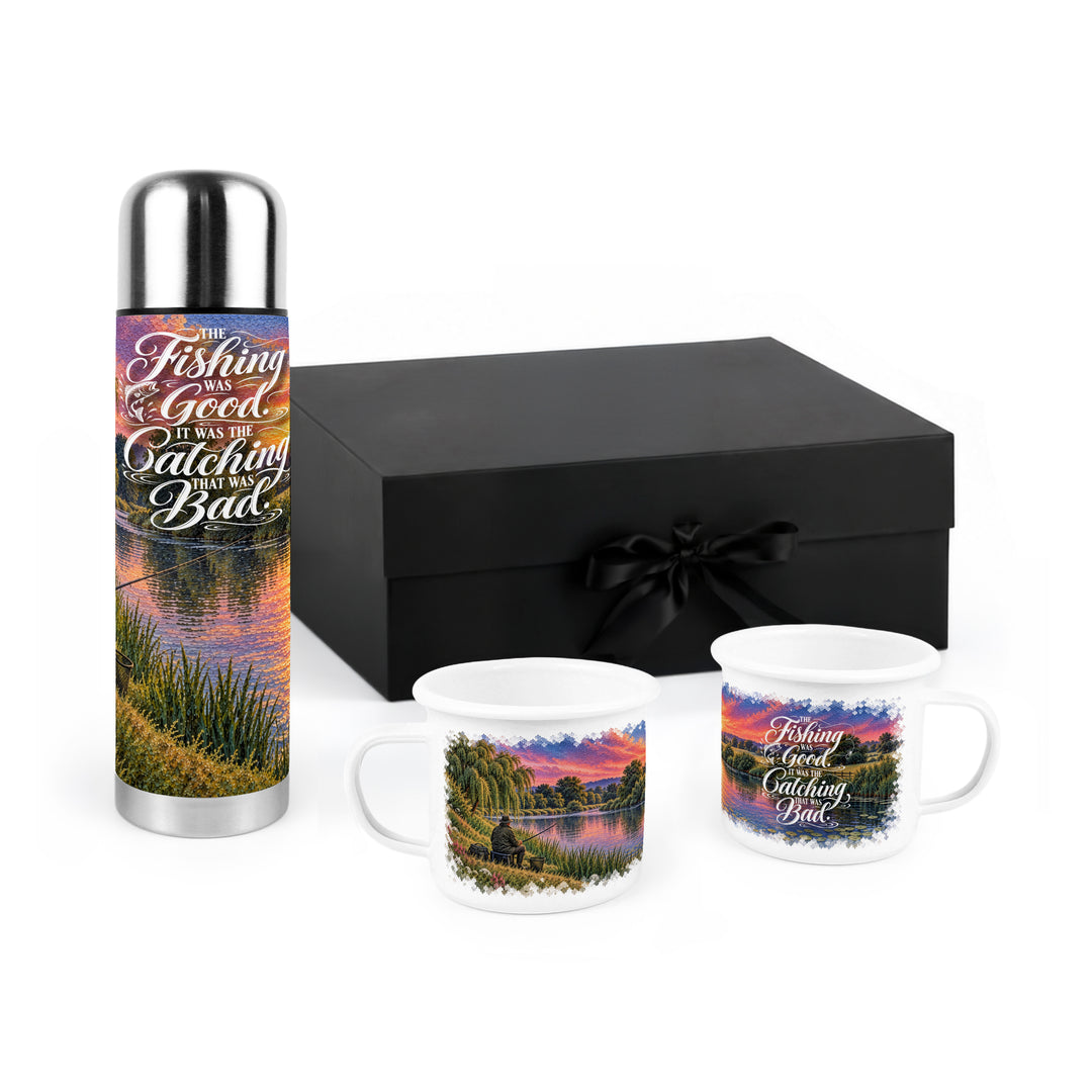 Purely Home River Fishing Flask & Enamel Mug Gift Box Set
