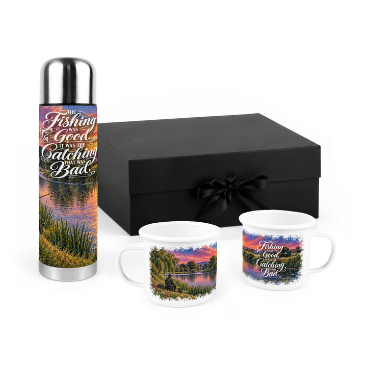 Purely Home River Fishing Flask & Enamel Mug Gift Box Set