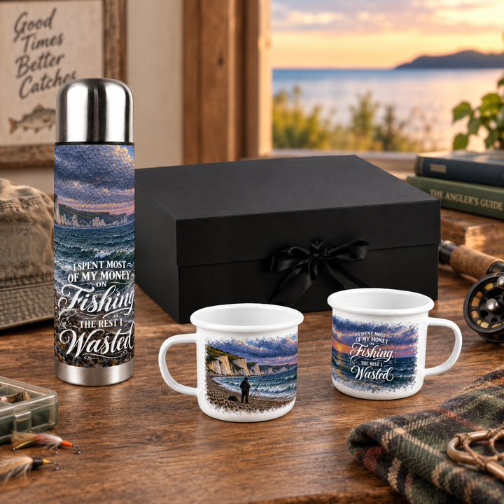 Purely Home Sea Fishing Flask & Enamel Mug Gift Box Set