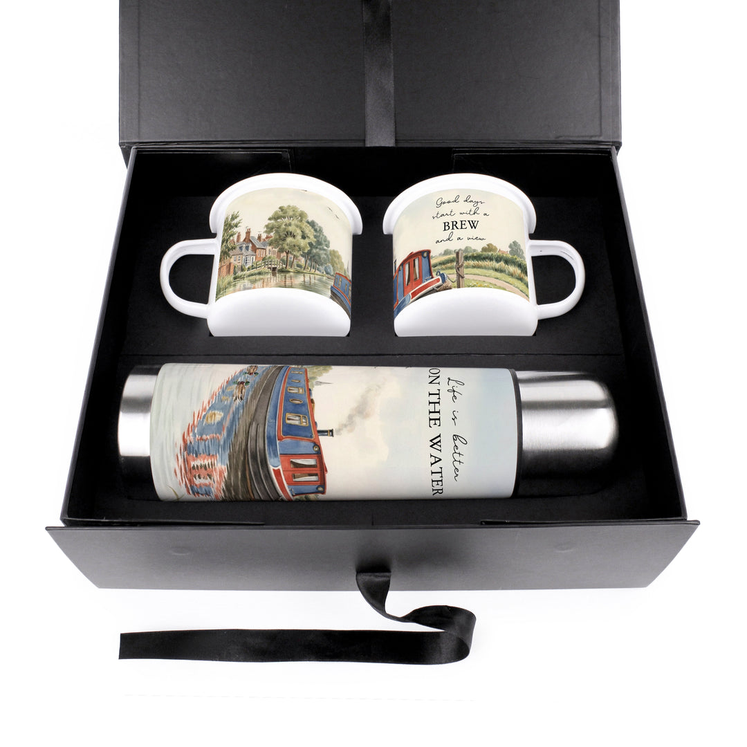 Purely Home Canal Boating Flask & Enamel Mug Gift Box Set