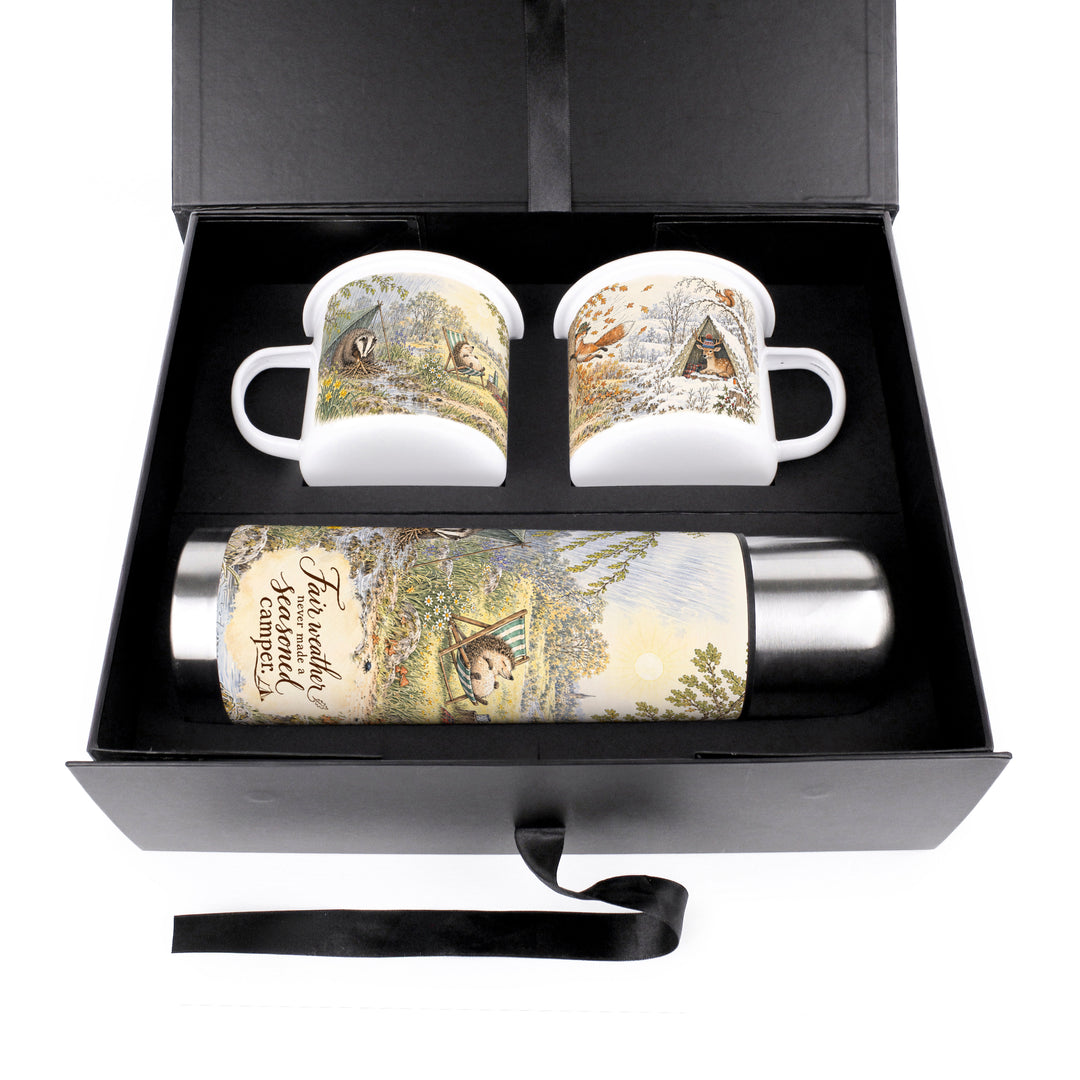 Purely Home Novelty Fair Weather Camping Flask & Enamel Mug Gift Box Set