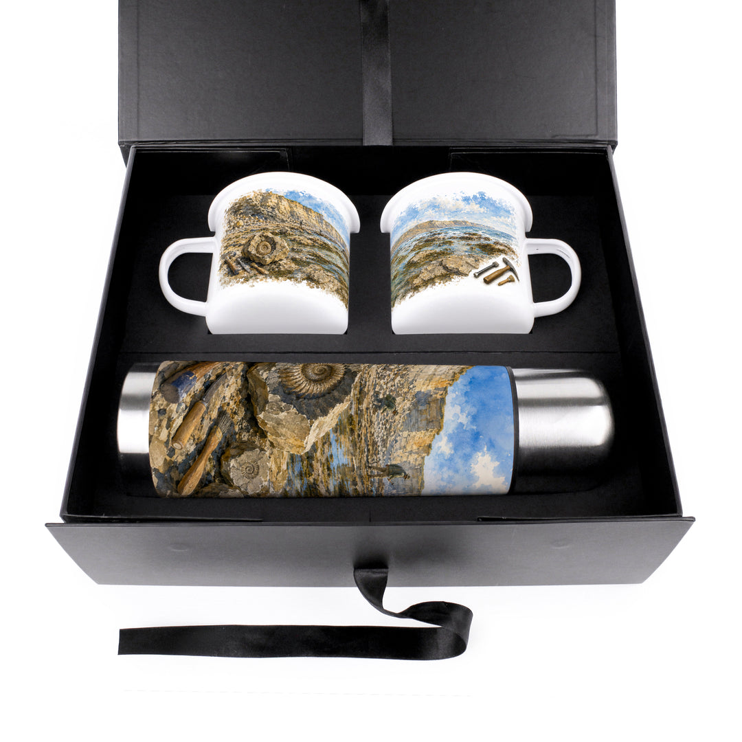 Purely Home Fossil Hunting Flask & Enamel Mug Gift Box Set