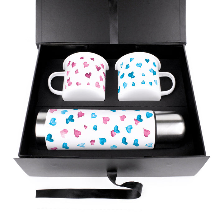 Purely Home Love Hearts Flask & Enamel Mug Gift Box Set