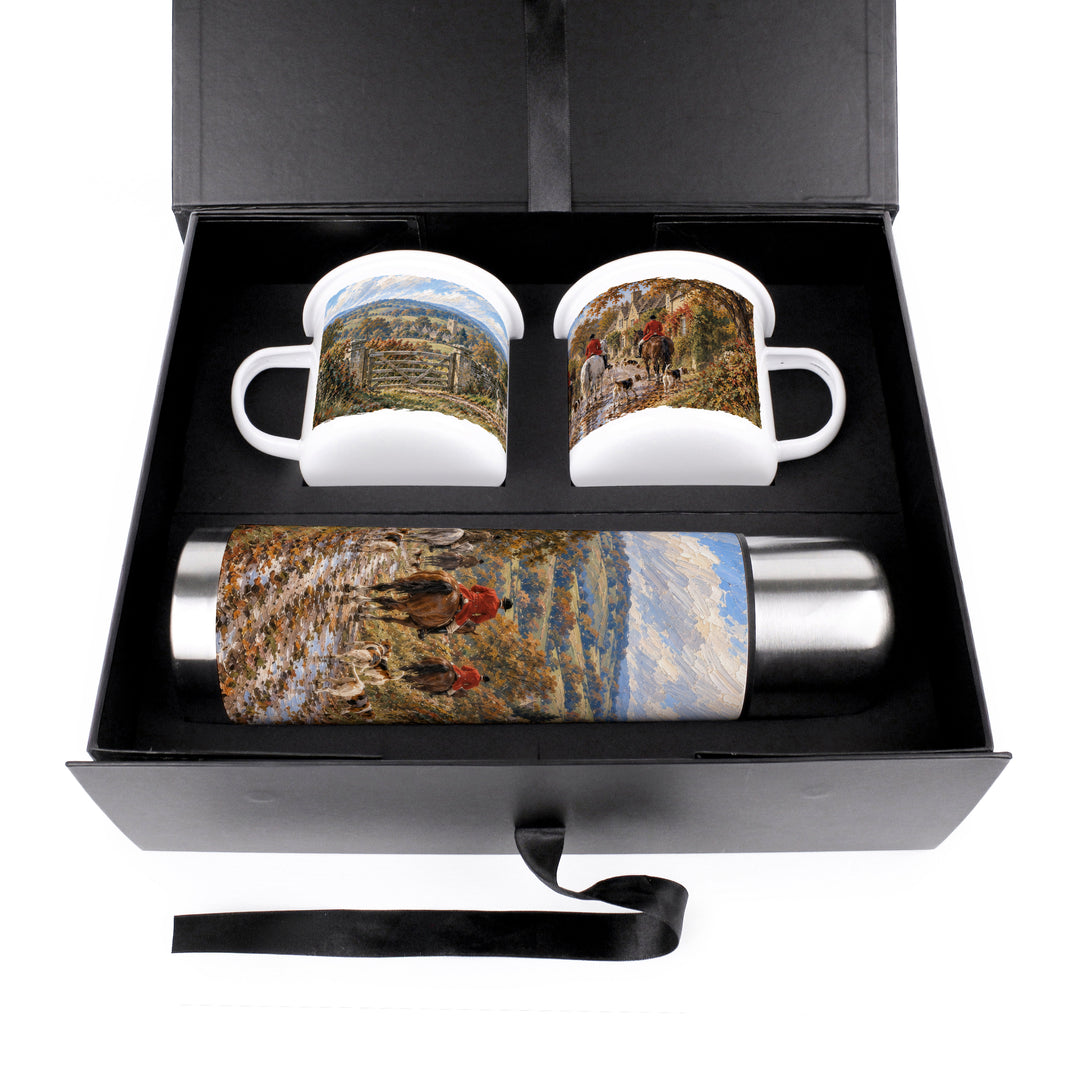 Purely Home Countryside Trail Hunting Flask & Enamel Mug Gift Box Set