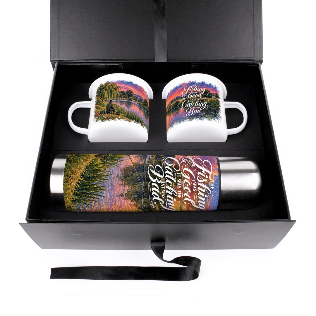 Purely Home River Fishing Flask & Enamel Mug Gift Box Set
