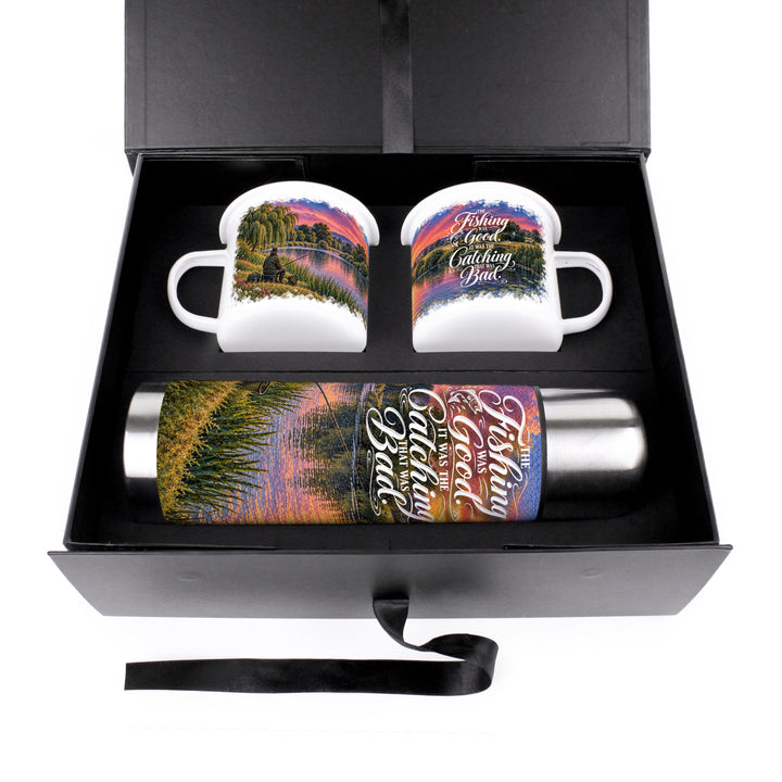 Purely Home River Fishing Flask & Enamel Mug Gift Box Set