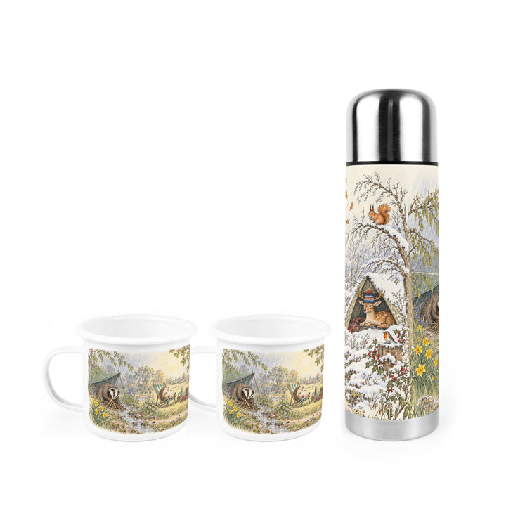 Purely Home Novelty Fair Weather Camping Flask & Enamel Mug Gift Box Set