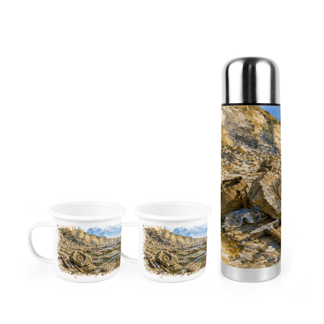 Purely Home Fossil Hunting Flask & Enamel Mug Gift Box Set