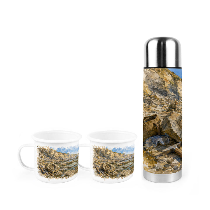 Purely Home Fossil Hunting Flask & Enamel Mug Gift Box Set