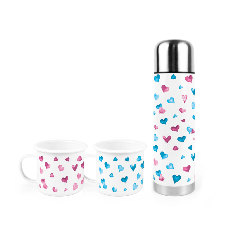 Purely Home Love Hearts Flask & Enamel Mug Gift Box Set