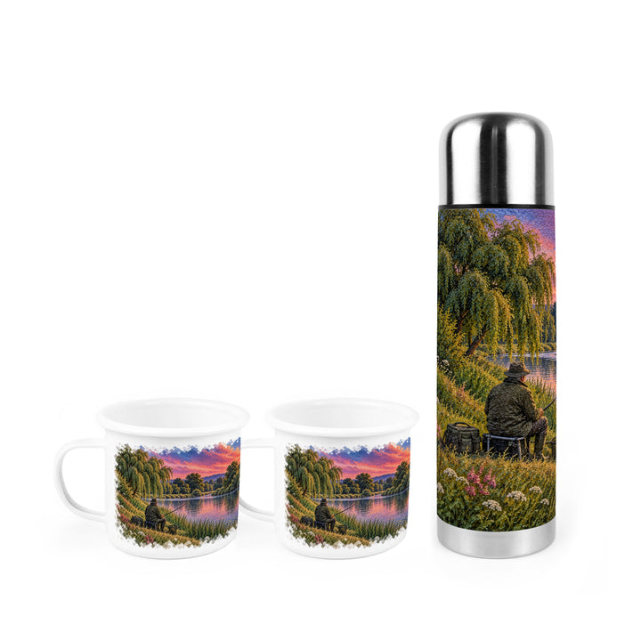 Purely Home River Fishing Flask & Enamel Mug Gift Box Set