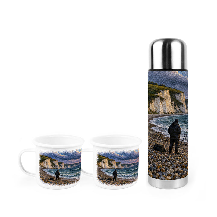 Purely Home Sea Fishing Flask & Enamel Mug Gift Box Set