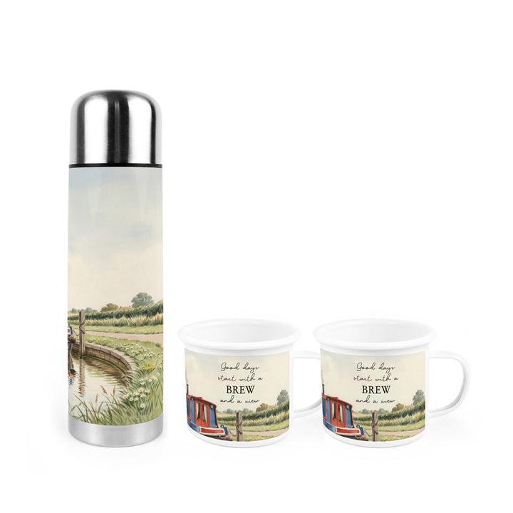 Purely Home Canal Boating Flask & Enamel Mug Gift Box Set