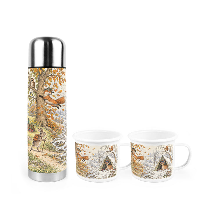 Purely Home Novelty Fair Weather Camping Flask & Enamel Mug Gift Box Set