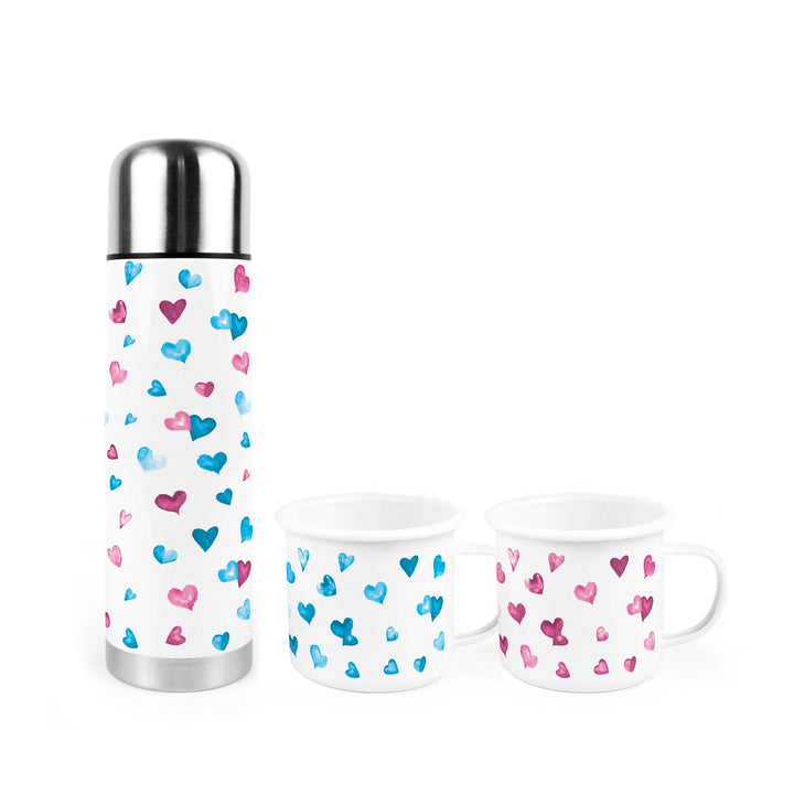 Purely Home Love Hearts Flask & Enamel Mug Gift Box Set