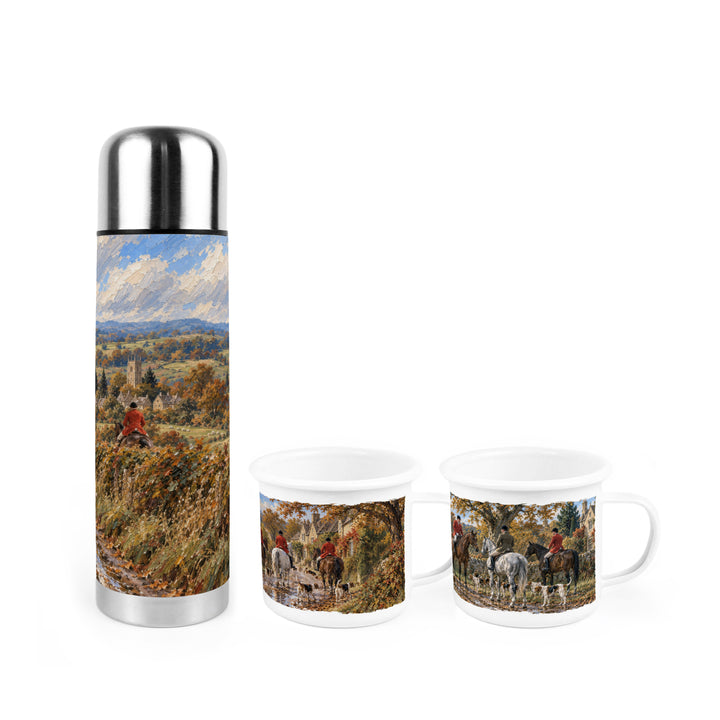 Purely Home Countryside Trail Hunting Flask & Enamel Mug Gift Box Set